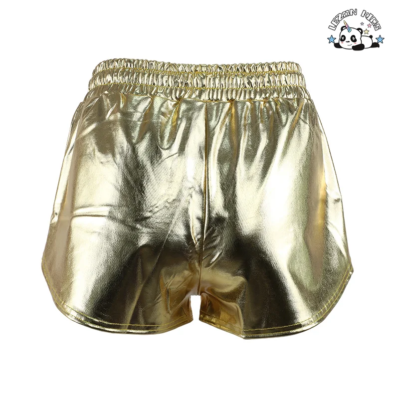 LEZONKIDS - Customized Metallic Fabric Kids Shorts High Waist Toddler Baby Solid Color Casual Girls Shorts